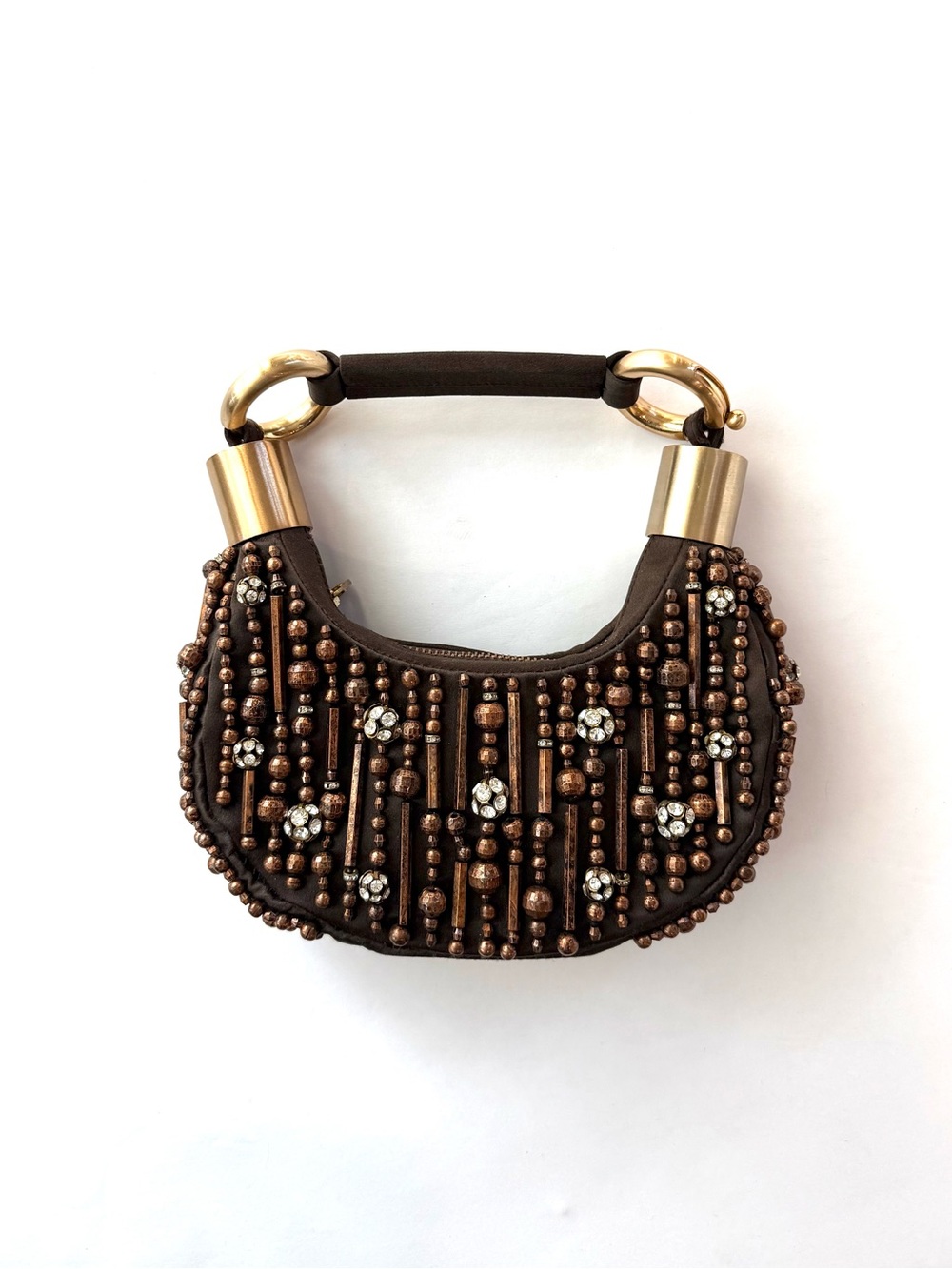 RARE Chloé Brown Beaded Mini Bracelet Bag